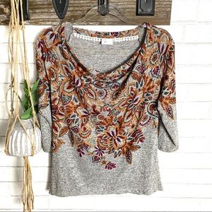 Anthro Postmark Grey Floral Print Top size Medium